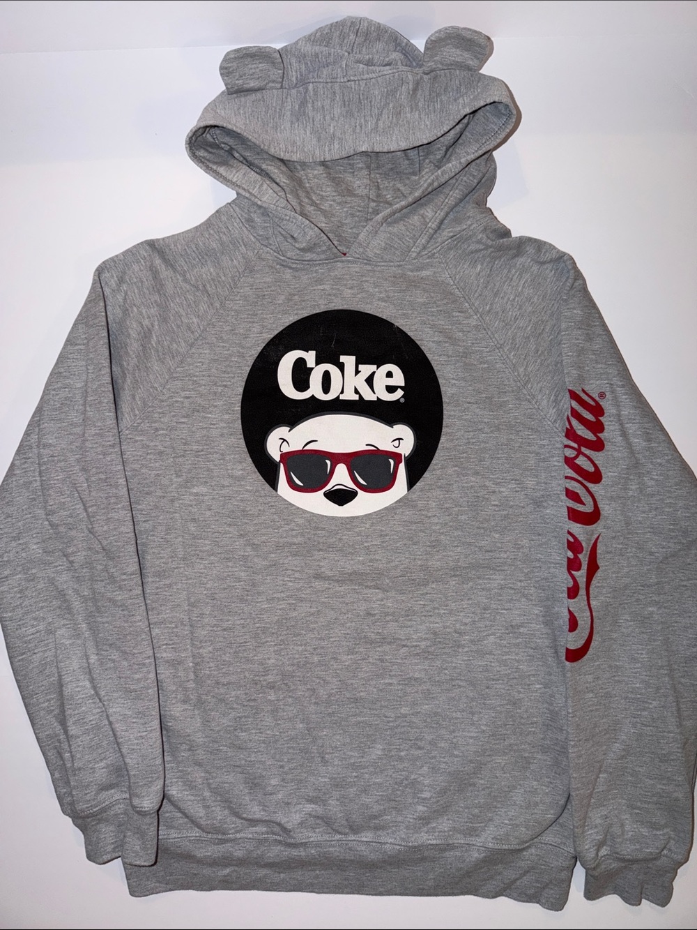 Coca-Cola Grey Hoodie with Red Logo and Trim